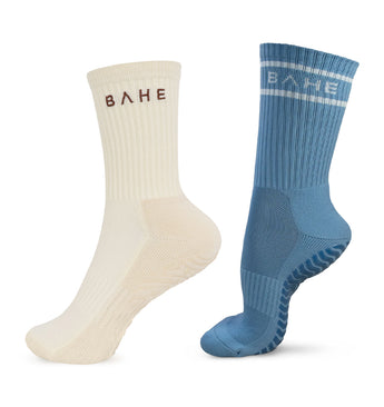 BAHE Studio Grippy Crew Socks - Coconut/Powder Blue (2 Pack) - 1