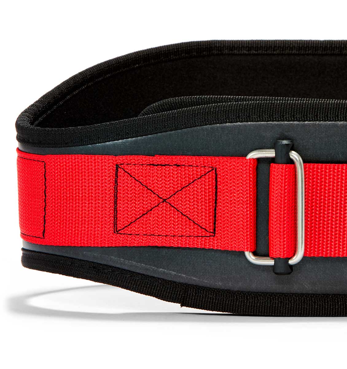 3006 Schiek Contour Weight Lifting Belt Black and Red Front Close Up