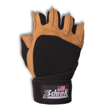 Schiek Power Series "Gel" Weight Lifting Gloves with Wrist Wraps - Leather/Black