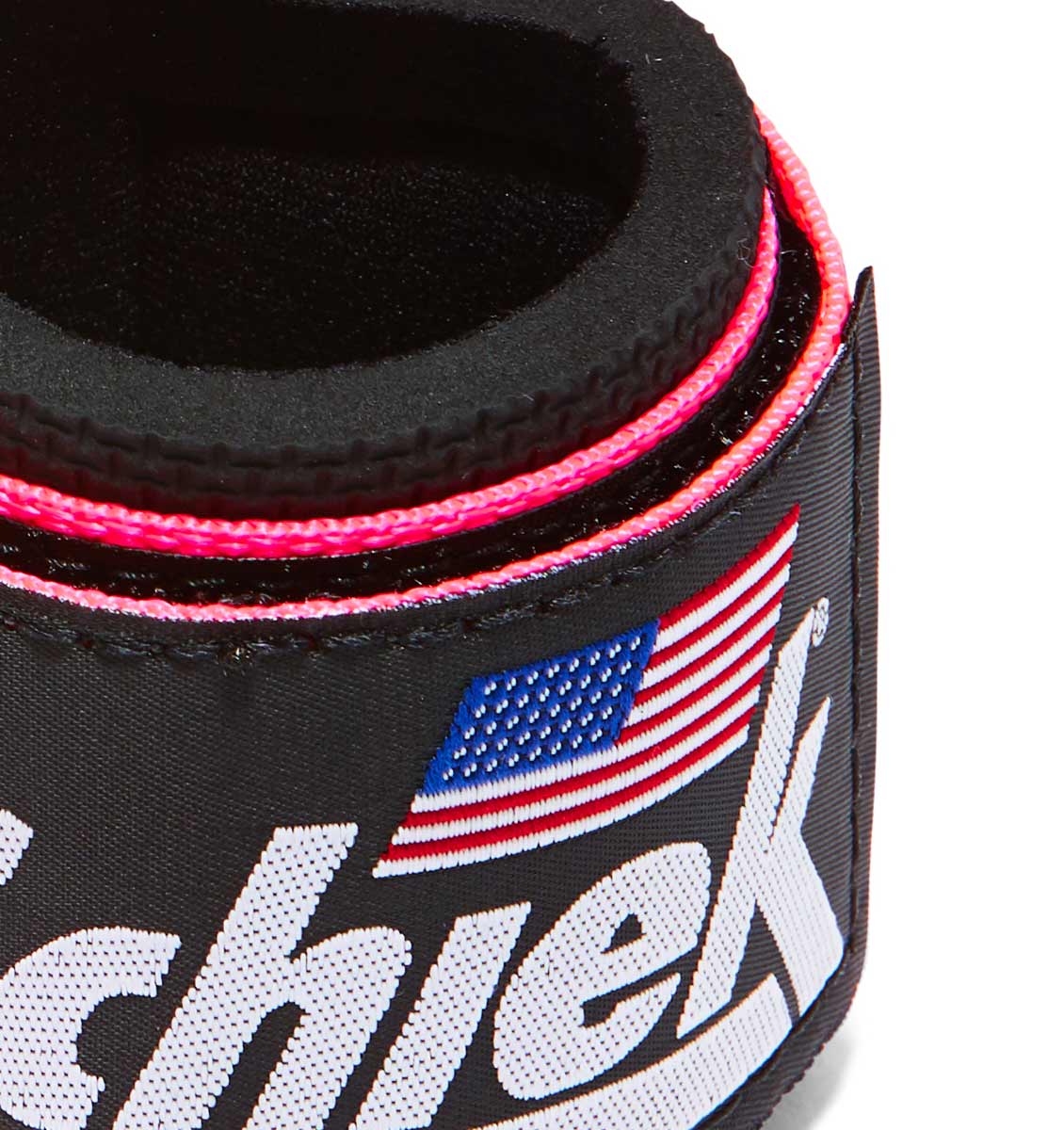 1100 Schiek Wrist Supports Straps Pink Logo Close Up