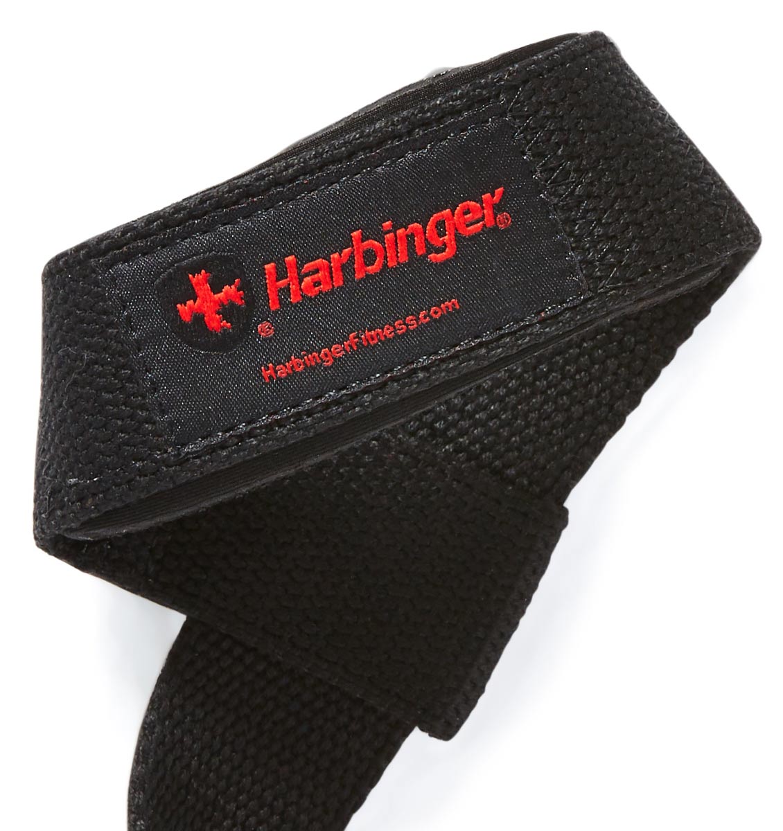 21300 Harbinger Padded Lifting Straps Black Logo Close Up