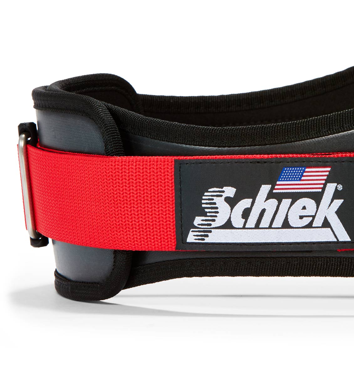 3006 Schiek Contour Weight Lifting Belt Black and Red Side Close Up