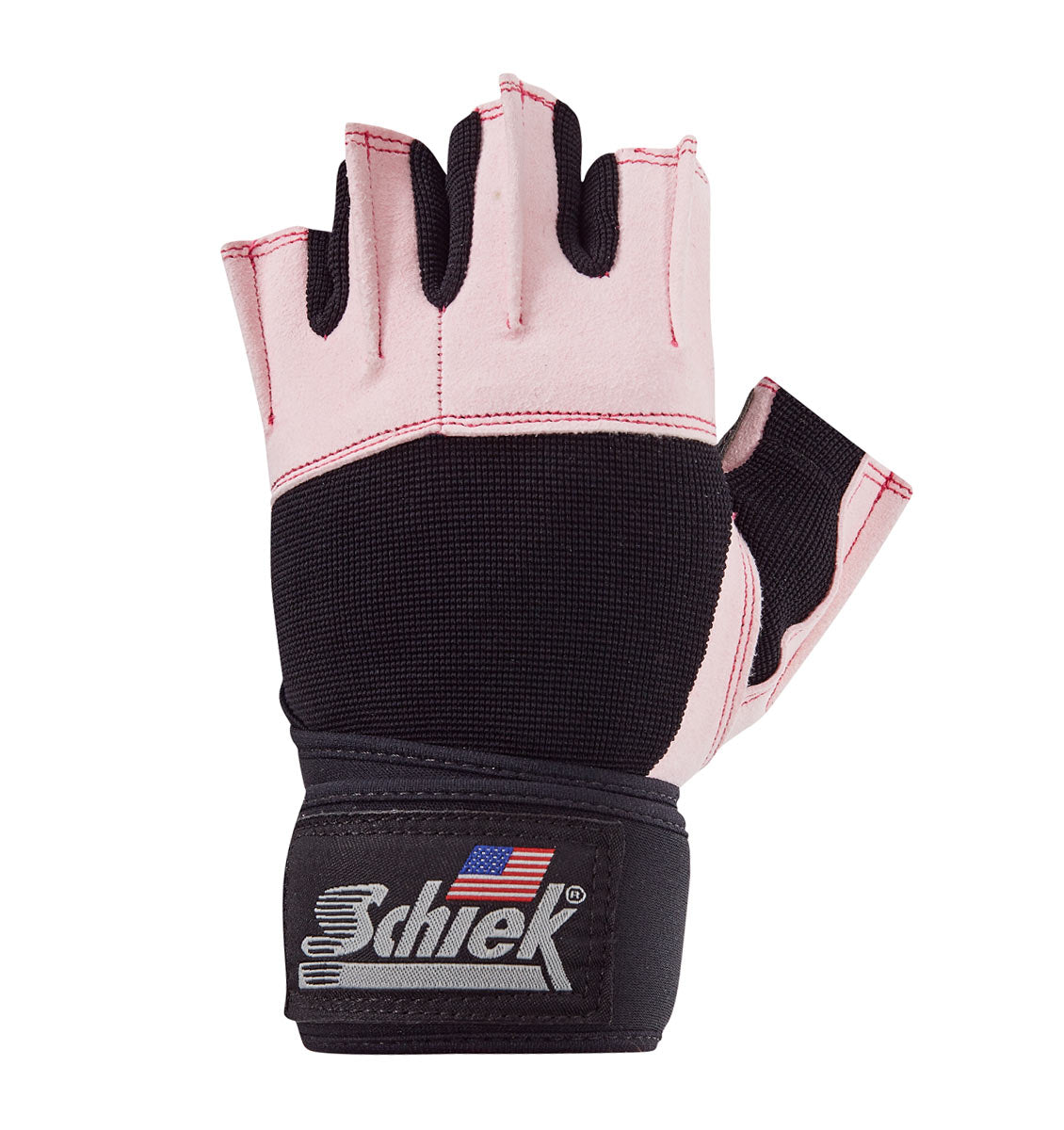 540PINK Schiek Lifting Gym Gloves with Wrist Wraps Pink Left Top