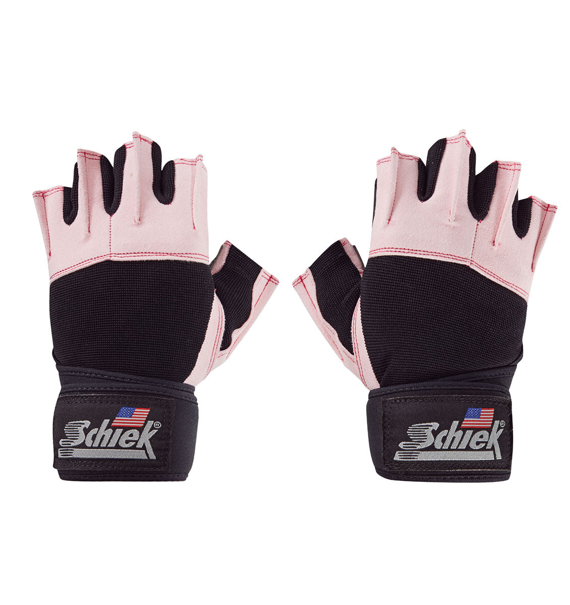 540PINK Schiek Lifting Gym Gloves with Wrist Wraps Pink Pair Top