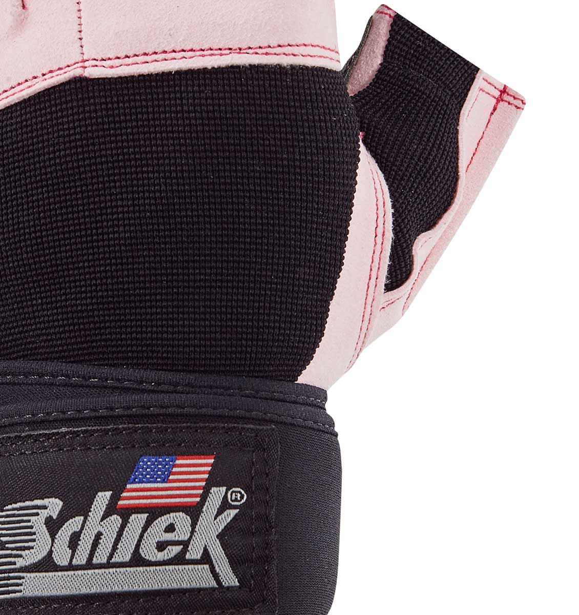 540PINK Schiek Lifting Gym Gloves with Wrist Wraps Pink Top Close Up